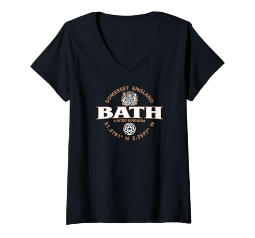 Damen Bath Somerset England Koordinaten Label 2C T-Shirt mit V-Ausschnitt Damen Bath Somerset England Koordinaten Label 2C T-Shirt mit V-Ausschnitt von JB's Bath United Kingdom Shop