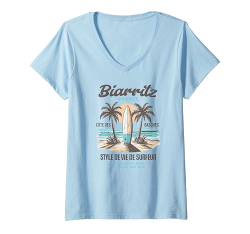 Damen Biarritz Frankreich Die Baskische Küste Surfer Lifestyle T-Shirt mit V-Ausschnitt Damen Biarritz Frankreich Die Baskische Küste Surfer Lifestyle T-Shirt mit V-Ausschnitt von JB's Biarritz France Shop