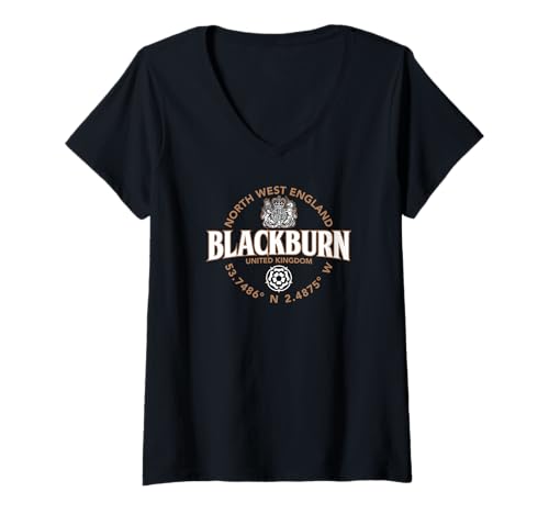 Damen Blackburn North West England Koordinaten Label 2C T-Shirt mit V-Ausschnitt Damen Blackburn North West England Koordinaten Label 2C T-Shirt mit V-Ausschnitt von JB's Blackburn United Kingdom Shop
