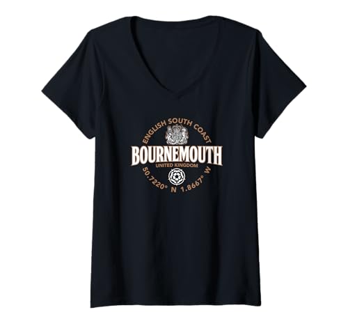 Damen Bournemouth Englische Südküste Koordinaten Label 2C T-Shirt mit V-Ausschnitt Damen Bournemouth Englische Südküste Koordinaten Label 2C T-Shirt mit V-Ausschnitt von JB's Bournemouth United Kingdom Shop