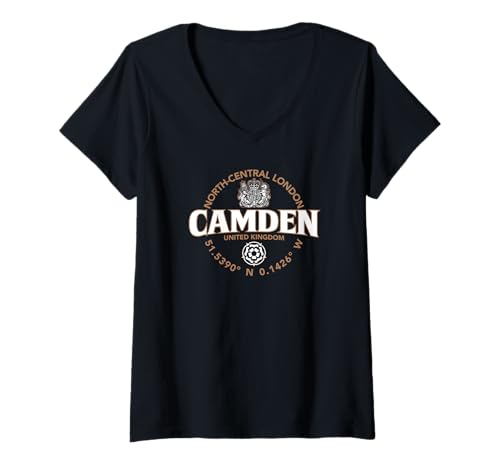 Damen Camden North-Central London Koordinaten Label 2C T-Shirt mit V-Ausschnitt Damen Camden North-Central London Koordinaten Label 2C T-Shirt mit V-Ausschnitt von JB's Camden United Kingdom Shop