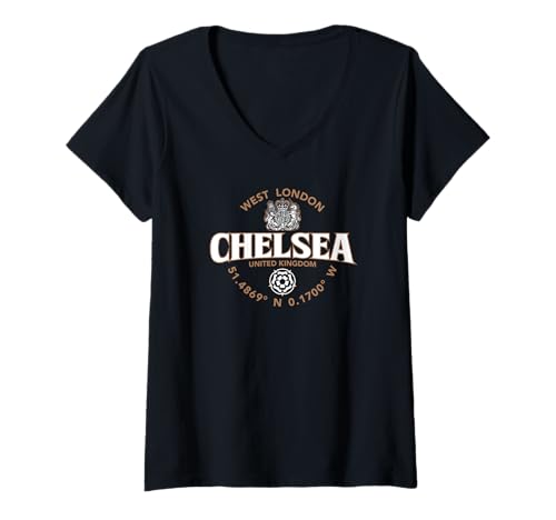 Damen Chelsea West London Koordinaten Label 2C T-Shirt mit V-Ausschnitt Damen Chelsea West London Koordinaten Label 2C T-Shirt mit V-Ausschnitt von JB's Chelsea United Kingdom Shop