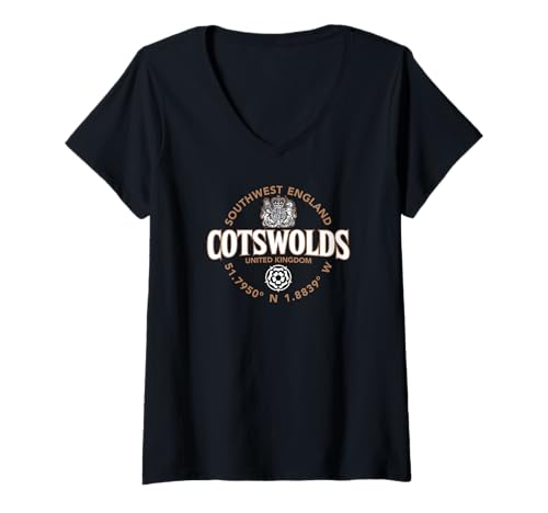 Damen Cotswolds, Bezeichnung 2C, Küstenkoordinaten im Südwesten Englands T-Shirt mit V-Ausschnitt Damen Cotswolds, Bezeichnung 2C, Küstenkoordinaten im Südwesten Englands T-Shirt mit V-Ausschnitt von JB's Cotswolds United Kingdom Shop