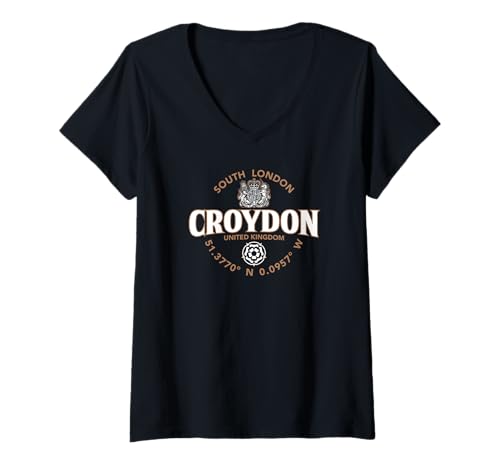 Damen Croydon South London England Koordinaten Label 2C T-Shirt mit V-Ausschnitt Damen Croydon South London England Koordinaten Label 2C T-Shirt mit V-Ausschnitt von JB's Croydon United Kingdom Shop