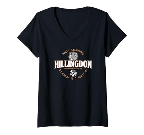 Damen Hillingdon West London England Koordinaten Label 2C T-Shirt mit V-Ausschnitt Damen Hillingdon West London England Koordinaten Label 2C T-Shirt mit V-Ausschnitt von JB's Hillingdon United Kingdom Shop