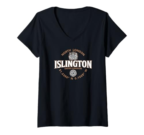 Damen Islington North London England Koordinaten Label 2C T-Shirt mit V-Ausschnitt Damen Islington North London England Koordinaten Label 2C T-Shirt mit V-Ausschnitt von JB's Islington United Kingdom Shop