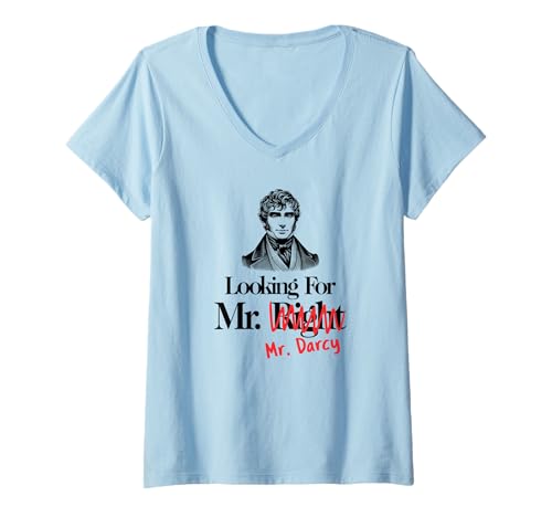 Damen Auf der Suche nach Mr. Darcy Black Print Lustig T-Shirt mit V-Ausschnitt Damen Auf der Suche nach Mr. Darcy Black Print Lustig T-Shirt mit V-Ausschnitt von JB's Jane Austen Shop