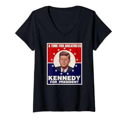 Damen Eine Zeit für Größe John F. Kennedy Für Präsident JFK T-Shirt mit V-Ausschnitt Damen Eine Zeit für Größe John F. Kennedy Für Präsident JFK T-Shirt mit V-Ausschnitt von JB's Kennedy Shop
