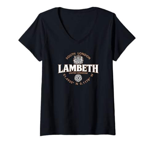 Damen Lambeth South London England Koordinaten Label 2C T-Shirt mit V-Ausschnitt Damen Lambeth South London England Koordinaten Label 2C T-Shirt mit V-Ausschnitt von JB's Lambeth United Kingdom Shop