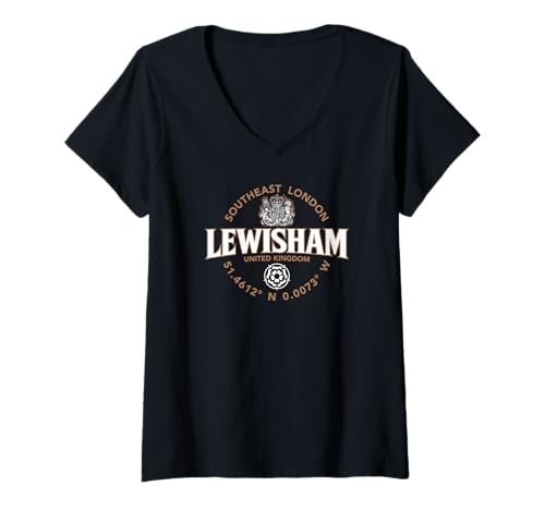 Damen Lewisham Southeast London England Koordinaten Label 2C T-Shirt mit V-Ausschnitt Damen Lewisham Southeast London England Koordinaten Label 2C T-Shirt mit V-Ausschnitt von JB's Lewisham United Kingdom Shop