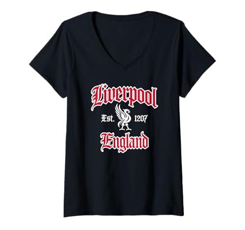 Damen Liverpool England Est. 1207 Rot und Weiß T-Shirt mit V-Ausschnitt Damen Liverpool England Est. 1207 Rot und Weiß T-Shirt mit V-Ausschnitt von JB's Liverpool England Shop