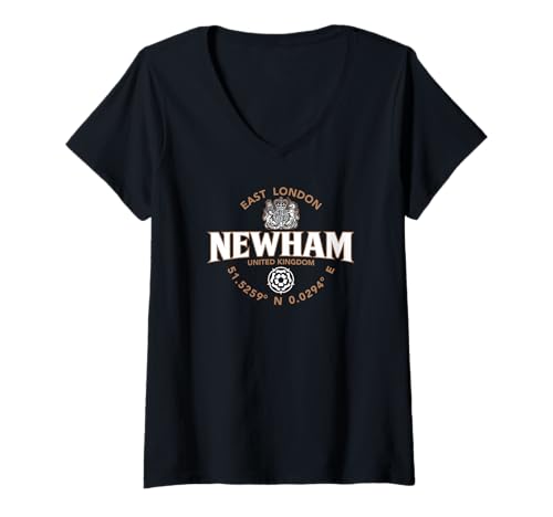 Damen Newham East London England Koordinaten Label 2C T-Shirt mit V-Ausschnitt Damen Newham East London England Koordinaten Label 2C T-Shirt mit V-Ausschnitt von JB's Newham United Kingdom Shop