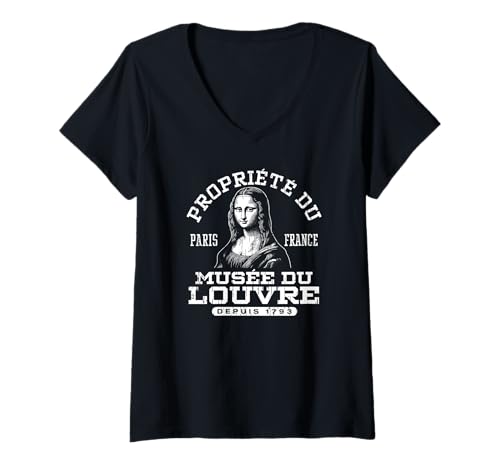 Damen Eigentum des Louvre La Joconde (Mona Lisa) T-Shirt mit V-Ausschnitt von JB's Paris France Shop