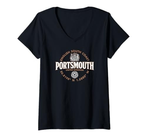 Damen Portsmouth Englische Südküste Koordinaten Label 2C T-Shirt mit V-Ausschnitt von JB's Portsmouth United Kingdom Shop