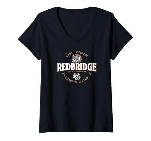 Damen Redbridge East London England Koordinaten Label 2C T-Shirt mit V-Ausschnitt Damen Redbridge East London England Koordinaten Label 2C T-Shirt mit V-Ausschnitt von JB's Redbridge United Kingdom Shop