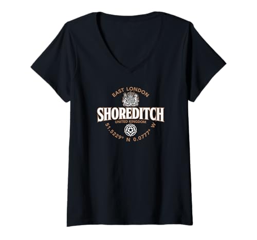 Damen Shoreditch East London Koordinaten Label 2C T-Shirt mit V-Ausschnitt von JB's Shoreditch United Kingdom Shop