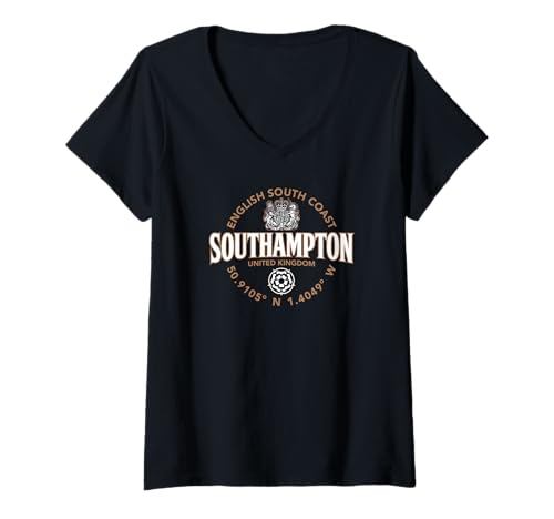 Damen Southampton Englische Südküste Koordinaten Label 2C T-Shirt mit V-Ausschnitt Damen Southampton Englische Südküste Koordinaten Label 2C T-Shirt mit V-Ausschnitt von JB's Southampton United Kingdom Shop