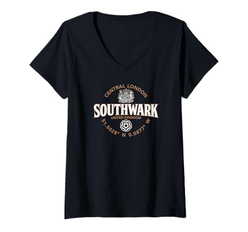 Damen Southwark Central London England Koordinaten Label 2C T-Shirt mit V-Ausschnitt Damen Southwark Central London England Koordinaten Label 2C T-Shirt mit V-Ausschnitt von JB's Southwark United Kingdom Shop