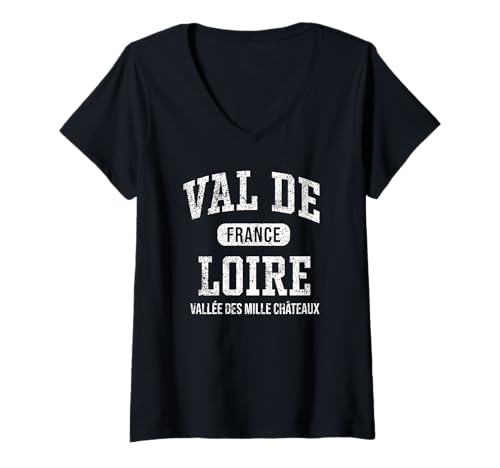 Damen Loire, Frankreich, Tal der tausend Burgen, Alter, weißer Druck T-Shirt mit V-Ausschnitt Damen Loire, Frankreich, Tal der tausend Burgen, Alter, weißer Druck T-Shirt mit V-Ausschnitt von JB's Val de Loire Shop