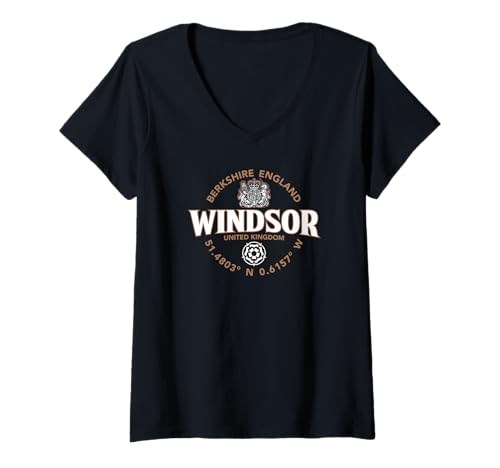 Damen Windsor Berkshire England Koordinaten Label 2C T-Shirt mit V-Ausschnitt Damen Windsor Berkshire England Koordinaten Label 2C T-Shirt mit V-Ausschnitt von JB's Windsor United Kingdom Shop