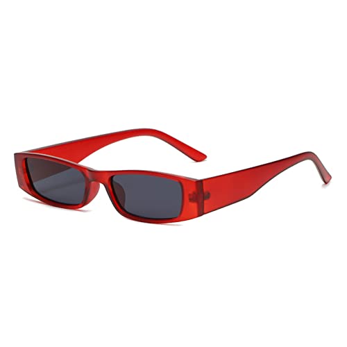 Sonnenbrille für Damen und Herren, Retro-Stil, kleiner Rahmen, trendig, rechteckig, rot von JBINNG