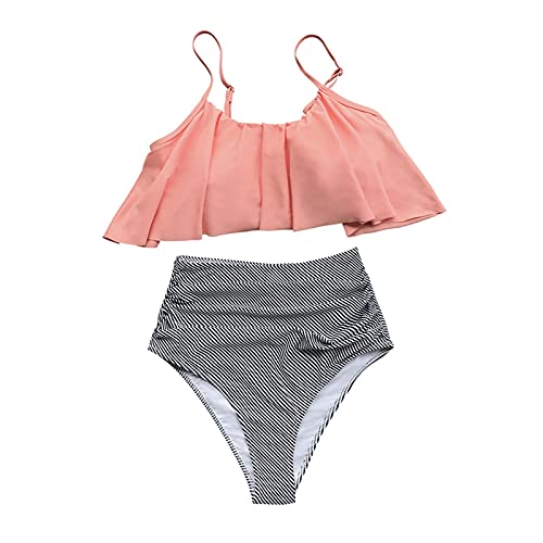 JBIVWW Rosa Und Streifen Hohe Taille Bikini Sets Tank Top Badeanzug Zwei Stück Bademode Frauen Strand Bade Anzüge (Color : 1, Size : L) von JBIVWW