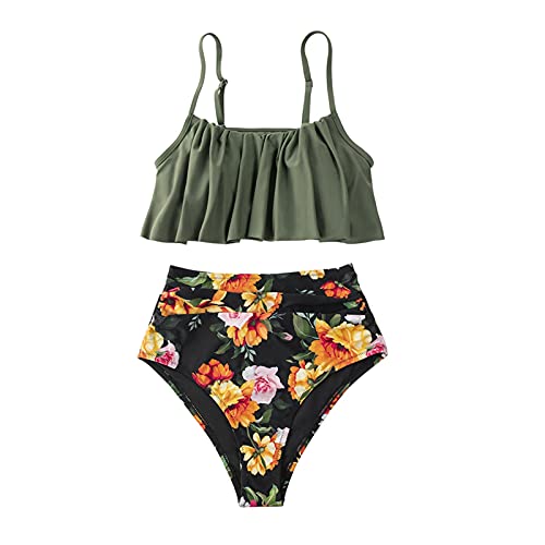 JBIVWW Rosa Und Streifen Hohe Taille Bikini Sets Tank Top Badeanzug Zwei Stück Bademode Frauen Strand Bade Anzüge (Color : 12, Size : L) von JBIVWW