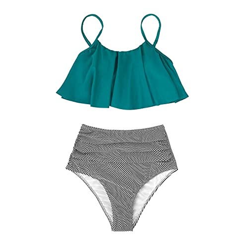 JBIVWW Rosa Und Streifen Hohe Taille Bikini Sets Tank Top Badeanzug Zwei Stück Bademode Frauen Strand Bade Anzüge (Color : 3, Size : XL) von JBIVWW