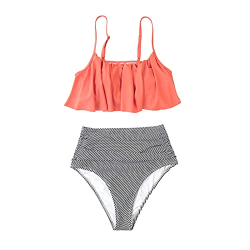JBIVWW Rosa Und Streifen Hohe Taille Bikini Sets Tank Top Badeanzug Zwei Stück Bademode Frauen Strand Bade Anzüge (Color : 7, Size : XL) von JBIVWW