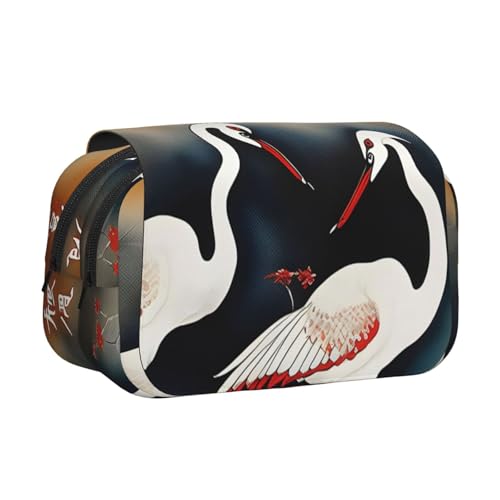 JBJGKHLP Federmäppchen mit zwei japanischen Kranichen, traditioneller Maldruck, vielseitiges Federmäppchen, große Kapazität, Aufbewahrung, Make-up, Kulturbeutel, Reisen, Büro von JBJGKHLP