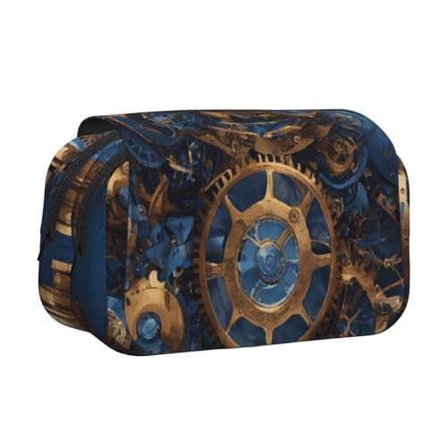 JBJGKHLP Gears Clock Federmäppchen, Bronze, Jahrhundertdruck, vielseitiges Federmäppchen, große Kapazität, Aufbewahrung, Make-up, Kulturbeutel, Reisen, Büro von JBJGKHLP