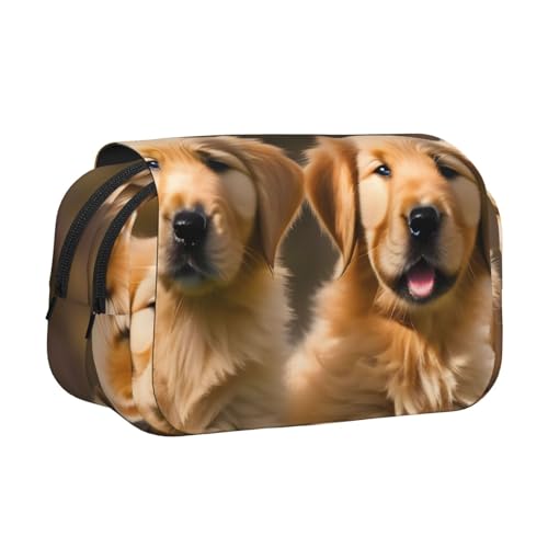 JBJGKHLP Golden Retriever Federmäppchen mit Hundemotiv, vielseitiges Federmäppchen, große Kapazität, Aufbewahrung, Make-up, Kulturbeutel, Reisen, Büro von JBJGKHLP