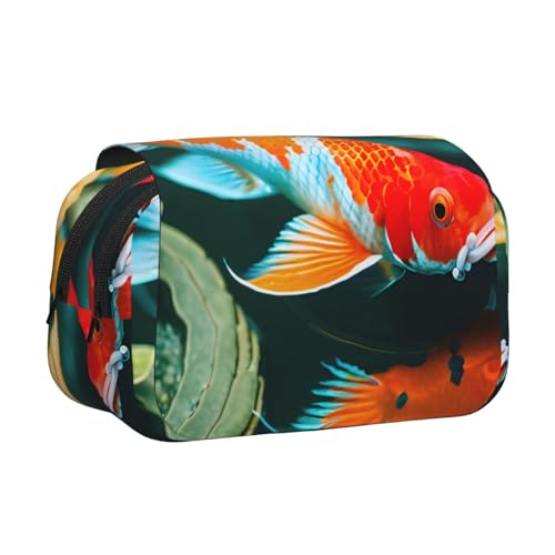 JBJGKHLP Hübsches Federmäppchen mit Koi-Fisch-Druck, vielseitiges Federmäppchen, große Kapazität, Aufbewahrung, Make-up, Kulturbeutel, Reisen, Büro von JBJGKHLP