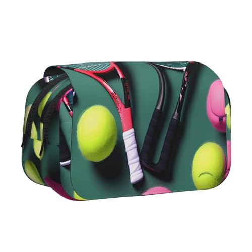 JBJGKHLP Lustiges Federmäppchen mit Tennisschlägern und Tennisbällen, vielseitiges Federmäppchen, große Kapazität, Aufbewahrung, Make-up, Kulturbeutel, Reisen, Büro von JBJGKHLP