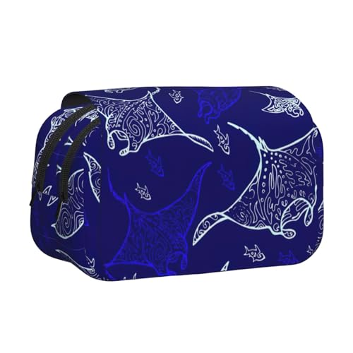 JBJGKHLP Manta Ray and Fish Print Vielseitiges Federmäppchen Große Kapazität Aufbewahrung Make-up Kulturbeutel Reise Büro von JBJGKHLP