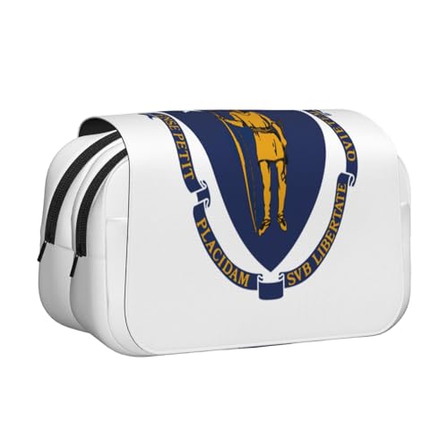 JBJGKHLP Massachusetts Federmäppchen mit Staatsflaggen-Druck, vielseitiges Federmäppchen, große Kapazität, Aufbewahrung, Make-up, Kulturbeutel, Reisen, Büro von JBJGKHLP