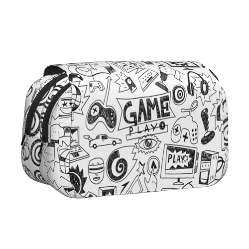 JBJGKHLP Monochromes Federmäppchen im Skizzen-Stil, Gaming-Druck, vielseitiges Federmäppchen, große Kapazität, Aufbewahrung, Make-up, Kulturbeutel, Reisen, Büro von JBJGKHLP