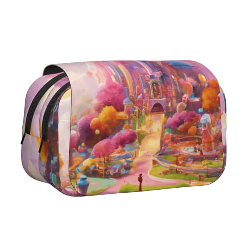 JBJGKHLP Süßigkeitenland-Druck, vielseitiges Federmäppchen, große Kapazität, Aufbewahrung, Make-up, Kulturbeutel, Reisen, Büro von JBJGKHLP