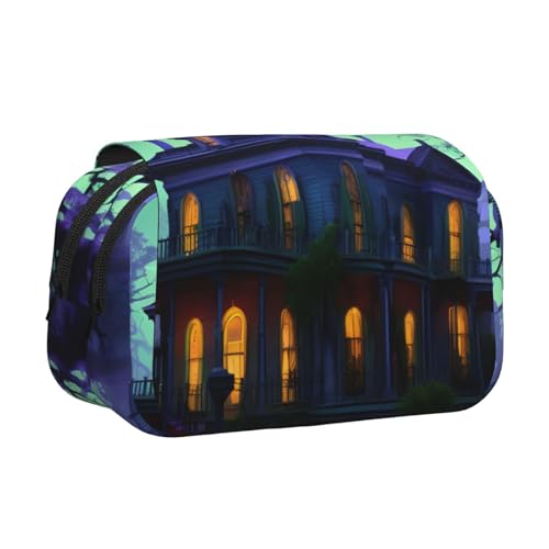 JBJGKHLP Vielseitiges Federmäppchen, Motiv: Haunted Mansion, großes Fassungsvermögen, Aufbewahrung, Make-up, Kulturbeutel, Reisen, Büro, Schwarz von JBJGKHLP