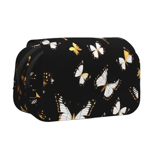 JBJGKHLP Vielseitiges Federmäppchen, große Kapazität, Aufbewahrung, Make-up, Kulturbeutel, Reisen, Büro, goldfarben / Weiß mit Schmetterlingen, Schwarz von JBJGKHLP