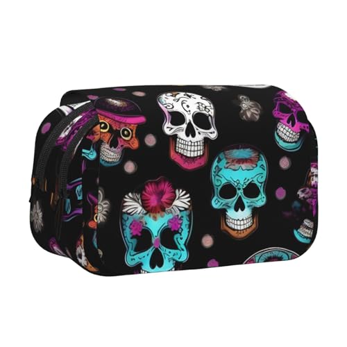 JBJGKHLP Vielseitiges Federmäppchen im Zucker- und Totenkopf-Stil, großes Fassungsvermögen, Aufbewahrung, Make-up, Kulturbeutel, Reisen, Büro von JBJGKHLP