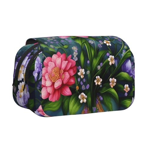 JBJGKHLP Vielseitiges Federmäppchen mit Blumen-Diamant-Malerei, großes Fassungsvermögen, Aufbewahrung, Make-up, Kulturbeutel, Reisen, Büro von JBJGKHLP