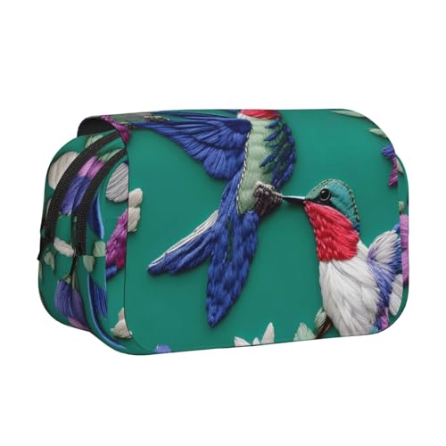 JBJGKHLP Vielseitiges Federmäppchen mit Blumen-Kolibri-Stickerei, großes Fassungsvermögen, Make-up, Kulturbeutel, Reisen, Büro von JBJGKHLP