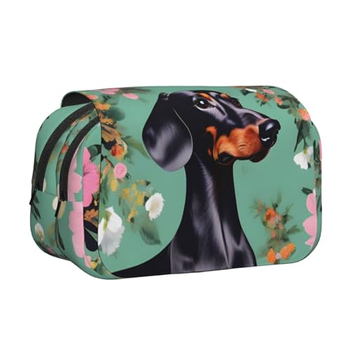 JBJGKHLP Vielseitiges Federmäppchen mit Dackel-Blumendruck, großes Fassungsvermögen, Make-up, Kulturbeutel, Reisen, Büro von JBJGKHLP