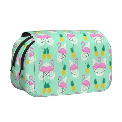 JBJGKHLP Vielseitiges Federmäppchen mit Flamingo-Ananas-Druck, großes Fassungsvermögen, Aufbewahrung, Make-up, Kulturbeutel, Reisen, Büro von JBJGKHLP