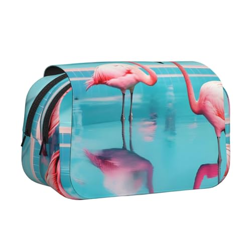 JBJGKHLP Vielseitiges Federmäppchen mit Flamingo- und Schwimmbad-Druck, großes Fassungsvermögen, Aufbewahrung, Make-up, Kulturbeutel, Reisen, Büro von JBJGKHLP