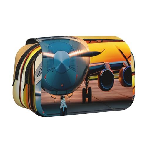 JBJGKHLP Vielseitiges Federmäppchen mit Flugzeug bei Sonnenuntergängen, großes Fassungsvermögen, Aufbewahrung, Make-up, Kulturbeutel, Reisen, Büro von JBJGKHLP