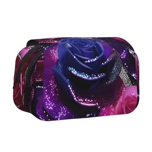 JBJGKHLP Vielseitiges Federmäppchen mit Glitzer-Pailletten, Rosen-Aufdruck, großes Fassungsvermögen, Aufbewahrung, Make-up, Kulturbeutel, Reisen, Büro von JBJGKHLP