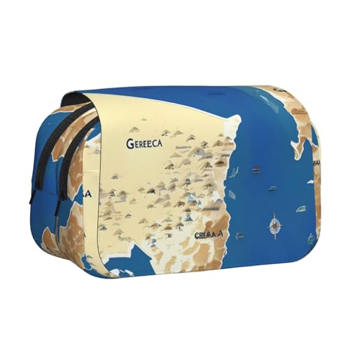 JBJGKHLP Vielseitiges Federmäppchen mit Griechenland-Kartendruck, großes Fassungsvermögen, Make-up, Kulturbeutel, Reisen, Büro von JBJGKHLP