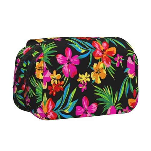 JBJGKHLP Vielseitiges Federmäppchen mit Hawaii-Blumendruck, großes Fassungsvermögen, Make-up, Kulturbeutel, Reisen, Büro von JBJGKHLP